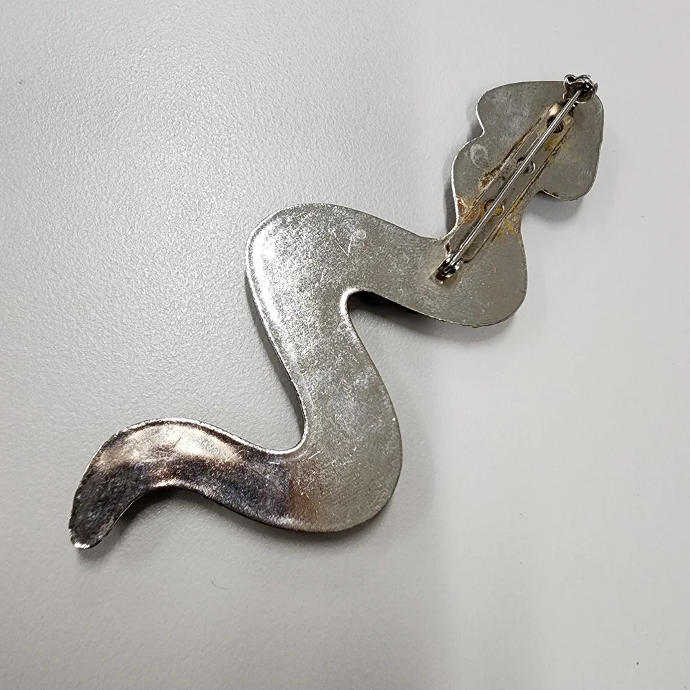 Brown Glitter Resin Snake Brooch Pin Embedded Rhinestone Statement Serpent